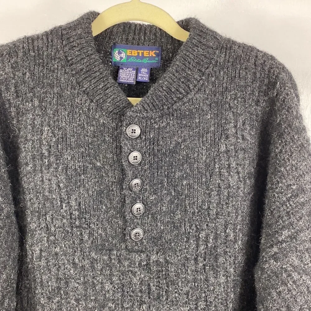 Eddie Bauer EBTEK gray knit wool blend 1/3 button pullover sweater size XL Tall - Picture 2 of 8